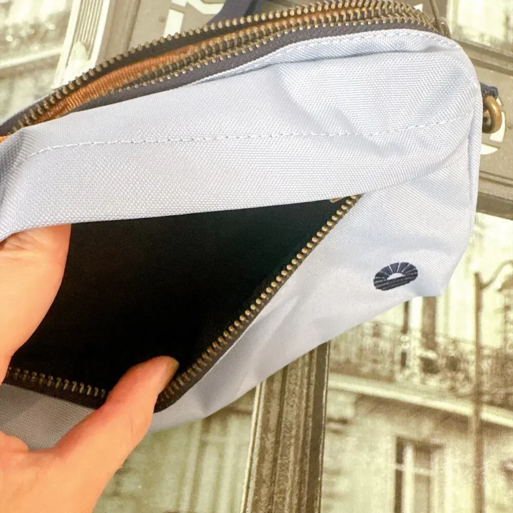 TOBIQ Light Blue RPET Crossbody Camera Bag Adjustable Navy Strap NWT